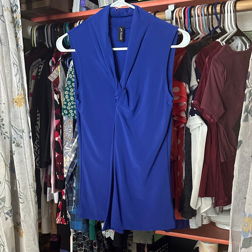 Sleeveless Knot-Front Blouse - Royal Blue